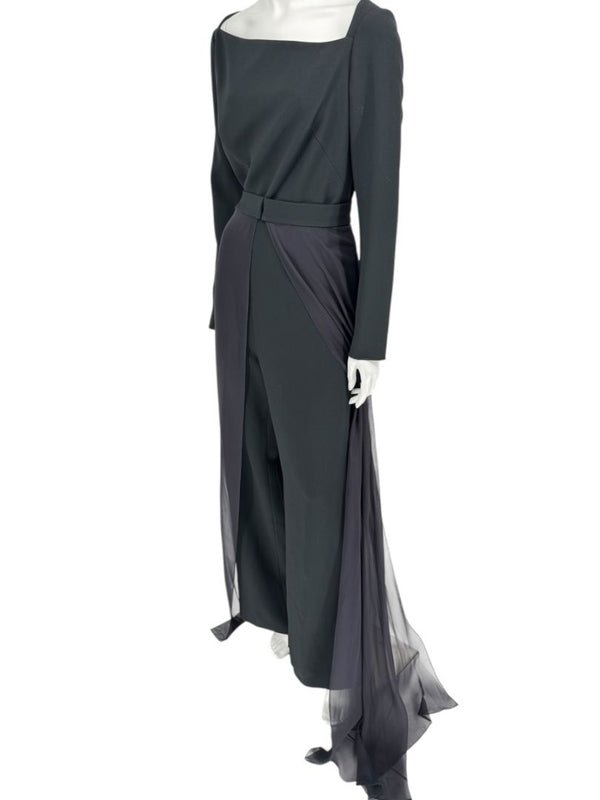 Pamella Roland Black Crepe Long Sleeve Jumpsuit – Size: Large