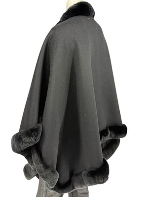 Pamella Roland Black Wool Fur Trim Cape Coat Made in New York – O/S