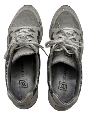 Chanel Grey & White Nylon Suede Low-Top Sneakers – Size 40