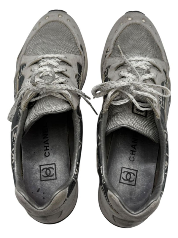 Chanel Grey & White Nylon Suede Low-Top Sneakers – Size 40