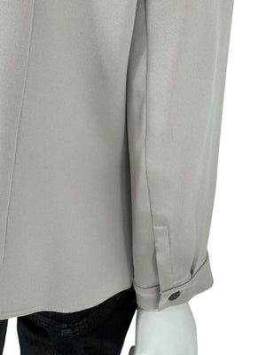 Peter Cohen Taupe-Grey Silk Button-Front Blouse with Soft Notched Collar – Size L