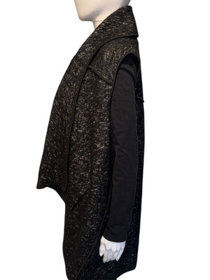 Donna Karan New York Black & White Wool Blend Sleeveless Open-Front Cardigan – Size S