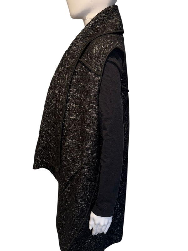 Donna Karan New York Black & White Wool Blend Sleeveless Open-Front Cardigan – Size S