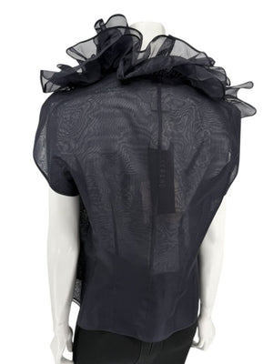 Féraud Paris Navy Silk Organza Ruffle Blouse – FR 44 - NWT