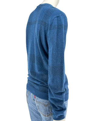 Burberry London Blue V-Neck Cashmere Sweater – Size XL