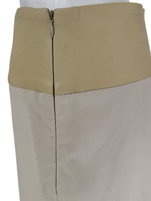 Brunello Cucinelli Beige Leather-Trim Pencil Skirt – Size IT 48 (US 12)