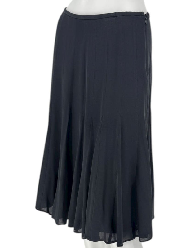 Armani Collezioni Black Silk A-Line Flounce Skirt –Size: 12