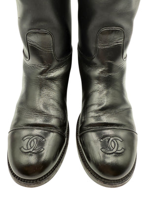 Chanel CC Captoe Black Leather Riding Boots – Size 36.5