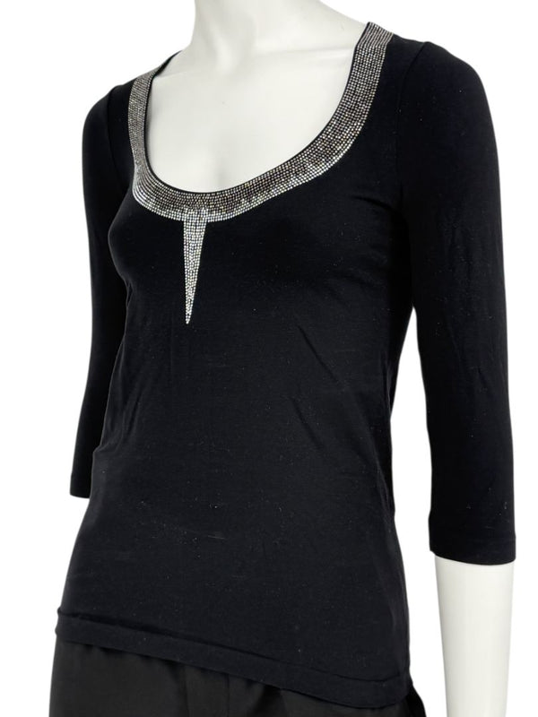 Wolford Black Embellished Neckline Pullover – Size XS