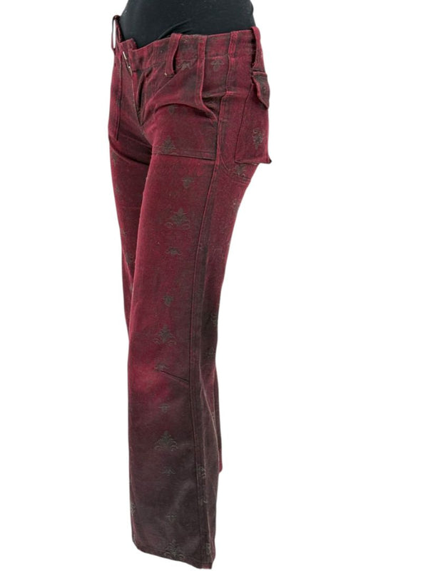 Custo Barcelona Women’s Burgundy Baroque-Print Denim-Style Pants – Size 4