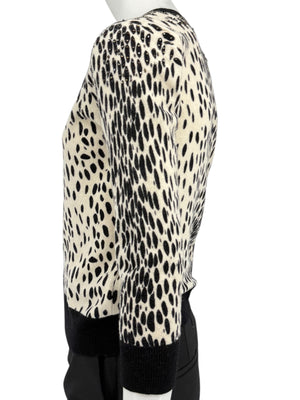 DKNY Cream & Black Leopard-Print Beaded Cardigan – Size: Small