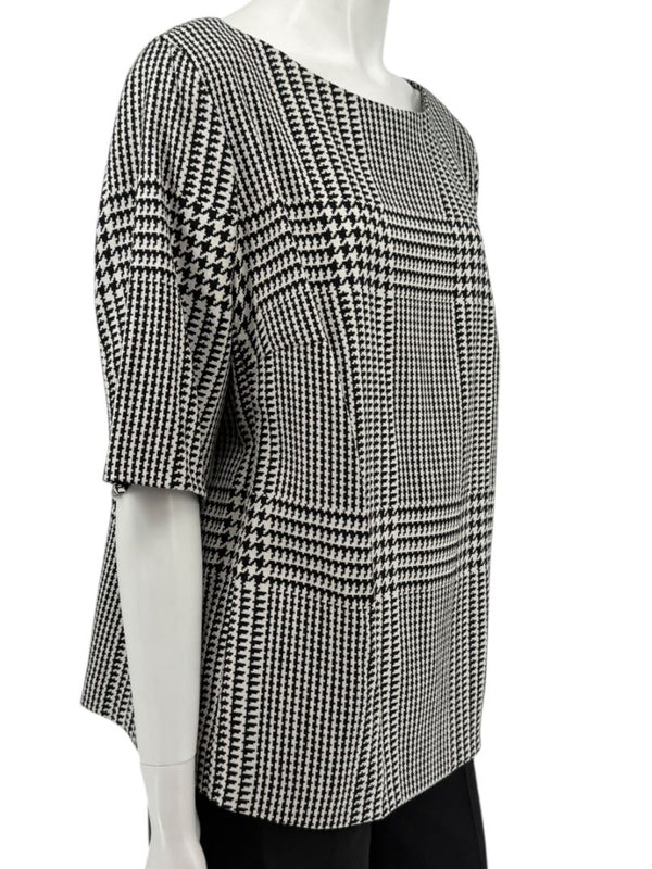 Escada Black & Ivory Houndstooth Knit Top – Size EU 44 (US 14)