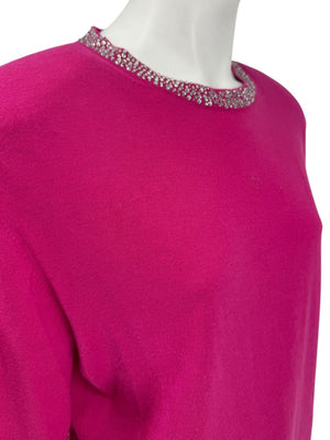 Neiman Marcus Cashmere Collection Fuchsia Embellished Short-Sleeve Sweater – Size XL