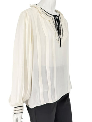 Oscar de la Renta Ivory Sheer Ruffled Blouse – Size 12