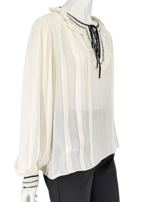 Oscar de la Renta Ivory Sheer Ruffled Blouse – Size 12