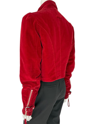 Jean Paul Gaultier Homme Oxblood Velvet Moto-Style Jacket – Size 52 (Men’s)
