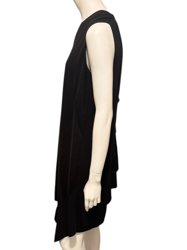 Akris Black Asymmetric Ruffle V-Neck Mini Dress – Size US 10