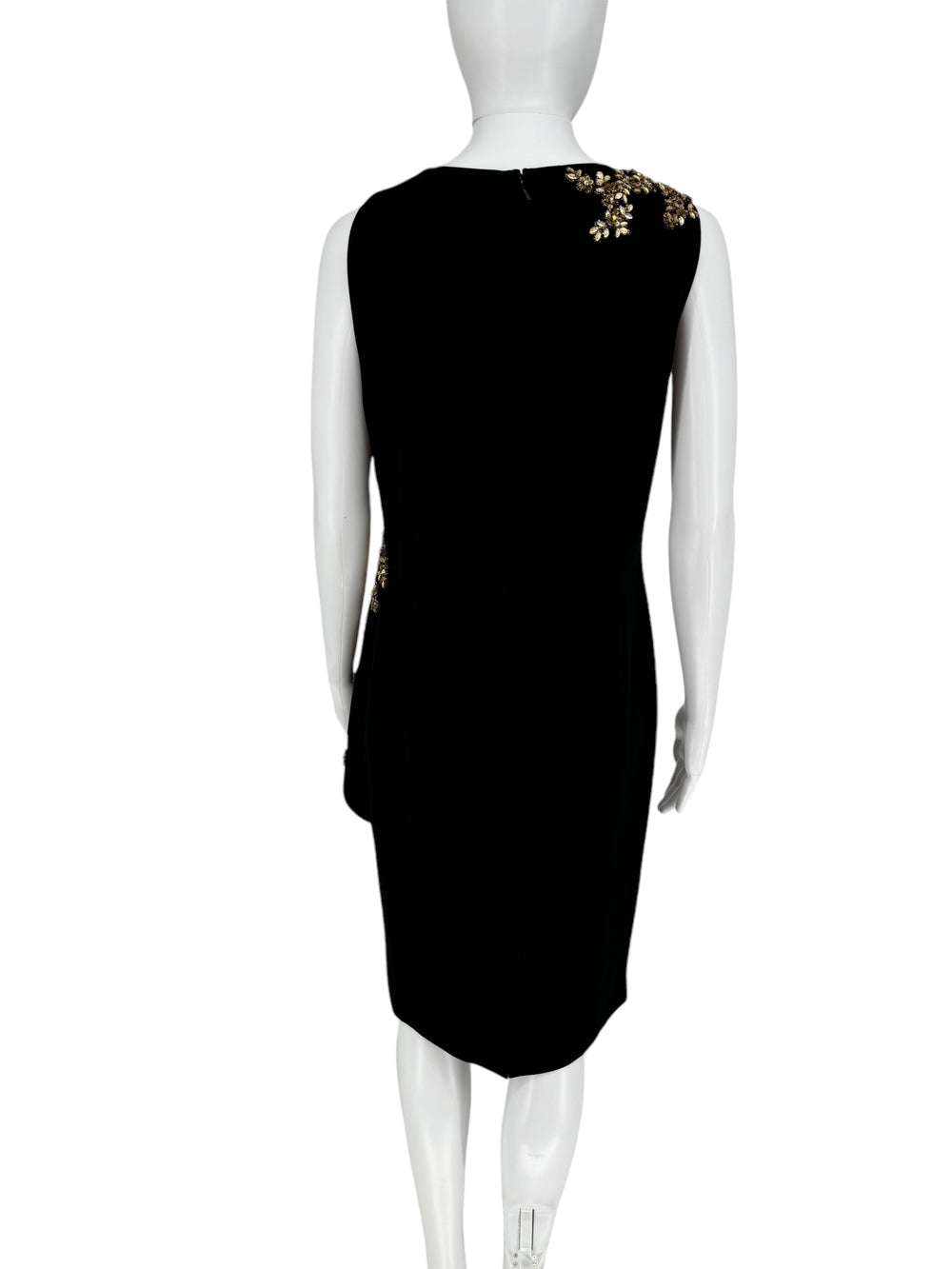 Pamella Roland Black beaded V-neck sleeveless A-Symmetrical Peplum/Fitted Knee Length Dress – Size 10