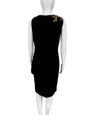 Pamella Roland Black beaded V-neck sleeveless A-Symmetrical Peplum/Fitted Knee Length Dress – Size 10