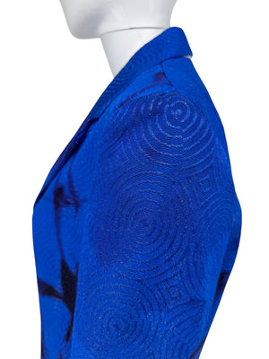 Dries Van Noten Two Button Cobalt/Purple/Black and Ivory textured Moire Topper/Jacket/ ¾ Coat