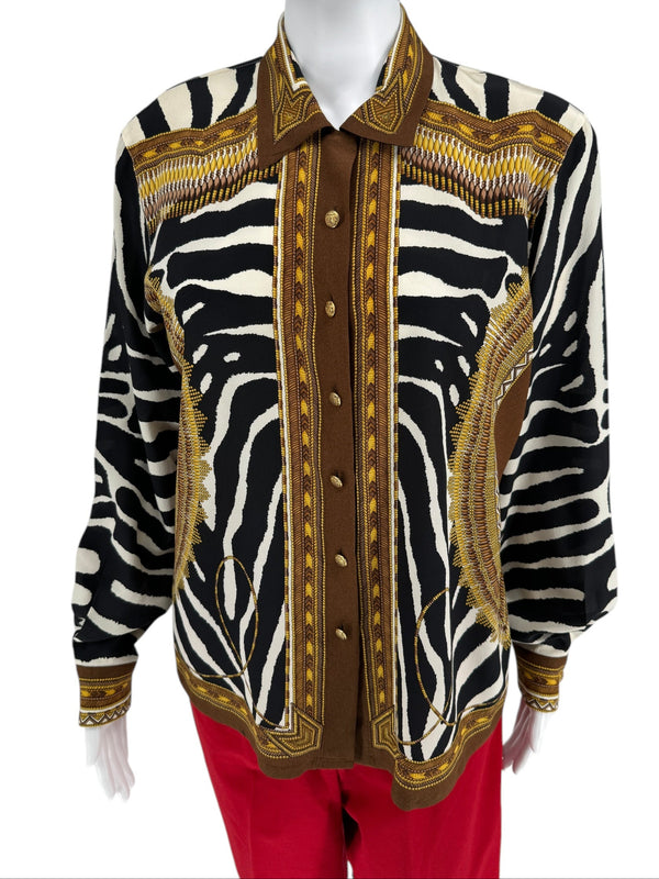Escada Zebra Print Silk Blouse - Size 38