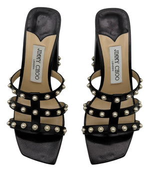 Jimmy Choo Hazal Faux Pearl Embellished Leather Sandals - Size 37