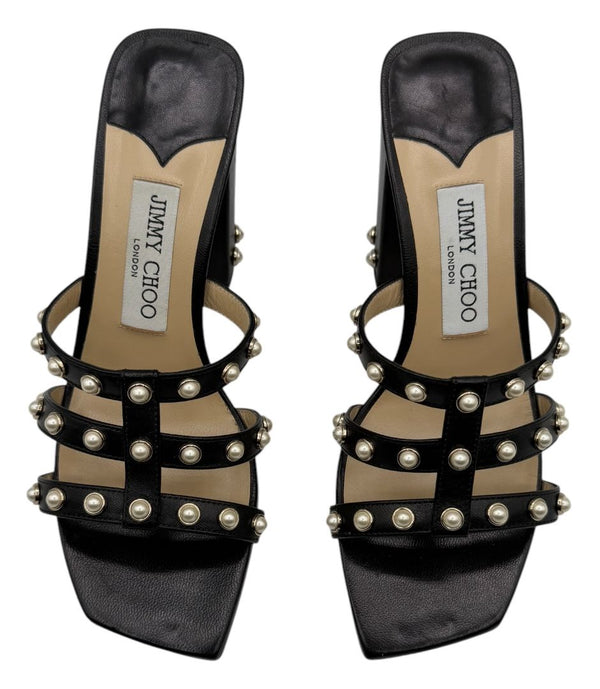 Jimmy Choo Hazal Faux Pearl Embellished Leather Sandals - Size 37