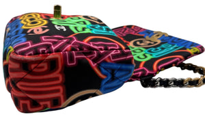 Chanel 19 Flap Bag Quilted Graffiti Print Fabric - Medium