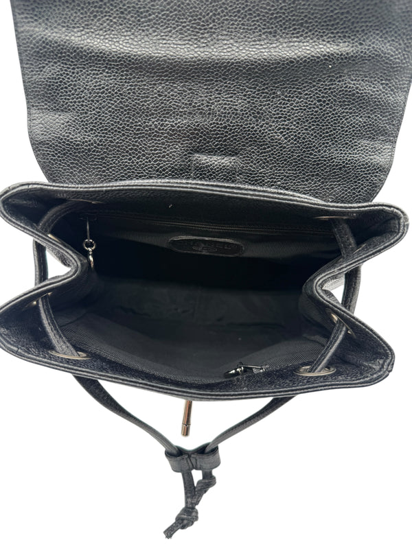 Chanel 1996-1997 Black Caviar Triple CC Backpack - Silver Hardware *RARE*