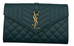 Saint Laurent Envelope Triquilt Small Shoulder Bag in Grained Leather