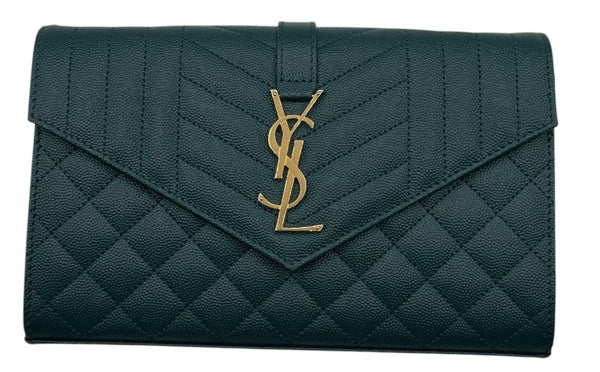Saint Laurent Envelope Triquilt Small Shoulder Bag in Grained Leather