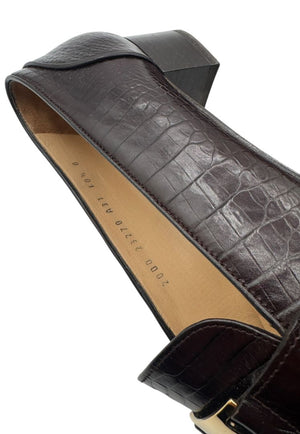 Salvatore Ferragamo Black Croc-Embossed Leather Loafers with Gold Gancini – Size 10.5 B (Made in Italy)