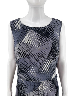 Armani Collezioni Grey & Black Abstract Dot Pleated Dress – Size 12 / IT 48