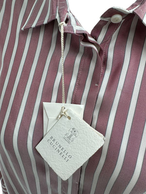 Brunello Cucinelli Silk NWT Striped Button-Up Shirt - Size L