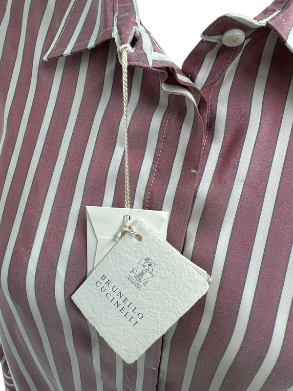 Brunello Cucinelli Silk NWT Striped Button-Up Shirt - Size L
