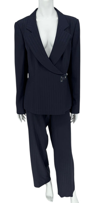 Armani Collezioni Navy Pinstripe Wrap Pantsuit – Made in Italy – Size 14