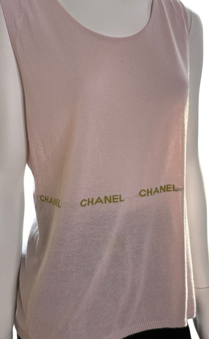 Chanel Pale Pink Cotton Logo Tank – Size FR 44 (US 10/12)