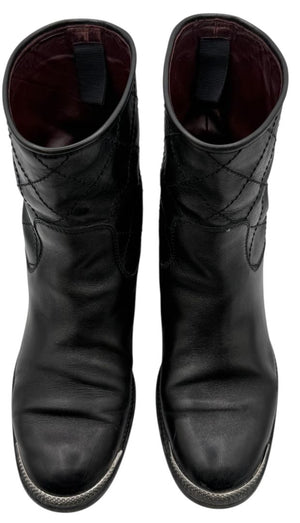 Chanel Quilted Leather Ankle Boots with Silver-Tone Hardware – Size 41