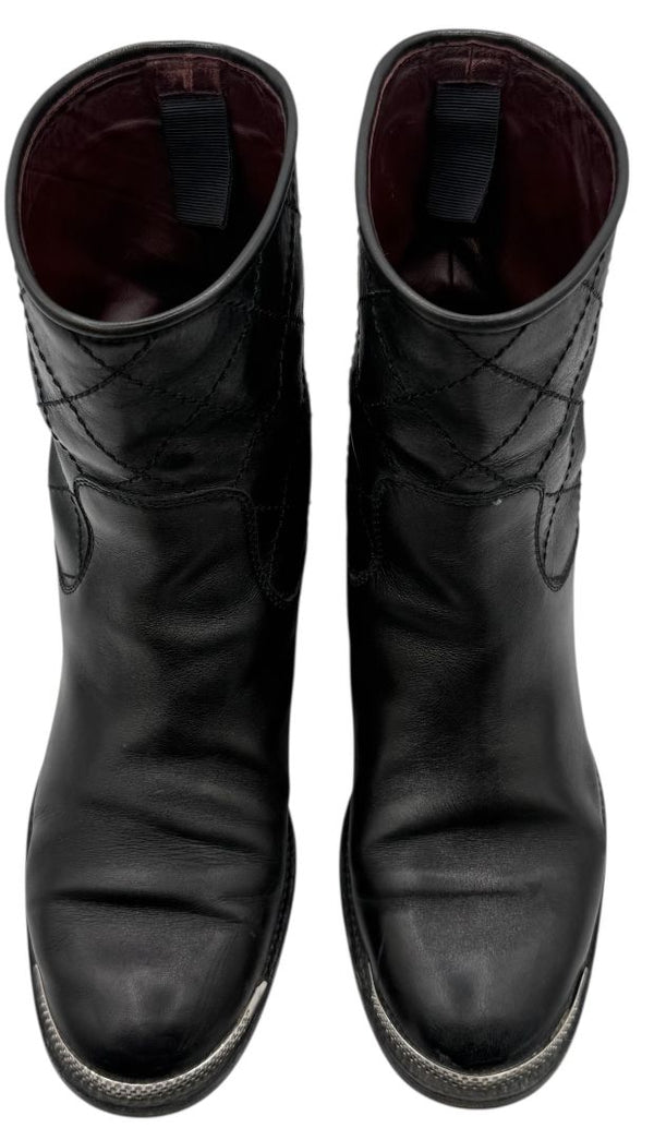 Chanel Quilted Leather Ankle Boots with Silver-Tone Hardware – Size 41