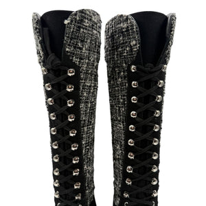 Chanel Tweed & Suede Lace-Up Knee-High Sneakers – Size 40 (EU)