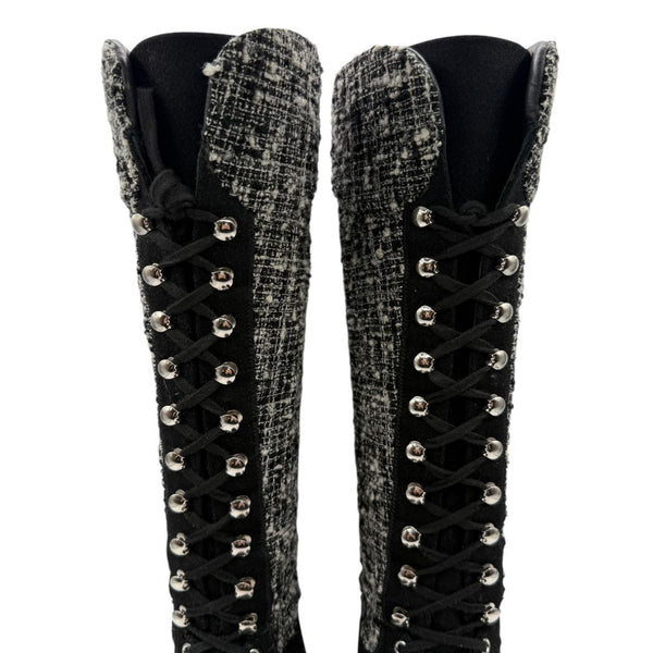 Chanel Tweed & Suede Lace-Up Knee-High Sneakers – Size 40 (EU)