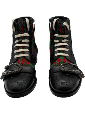 Gucci Tartan Wool & Leather Buckle Combat Boots – Men’s Size 6 (EU 39)