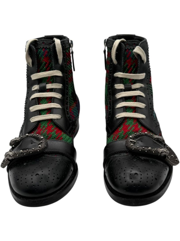 Gucci Tartan Wool & Leather Buckle Combat Boots – Men’s Size 6 (EU 39)