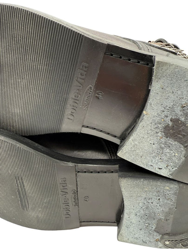 Saint Laurent Studded Leather Ankle Boots with Chains – Size 40