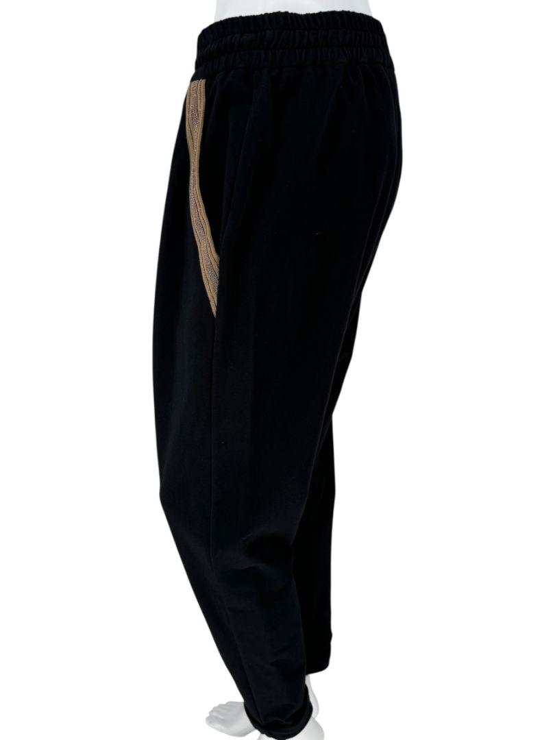 Brunello Cucinelli Black Cotton Joggers with Metallic Trim - Large