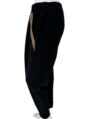 Brunello Cucinelli Black Cotton Joggers with Metallic Trim - Large