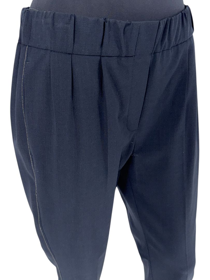 Brunello Cucinelli Navy Wool-Blend Elastic Waist Trousers - IT 44