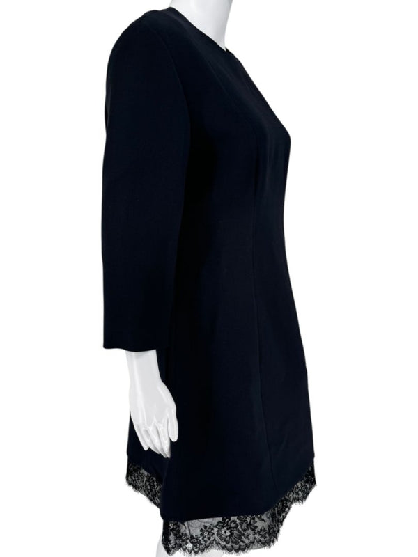 Christian Dior Navy Wool-Silk Dress with Lace Hem  - Size 12
