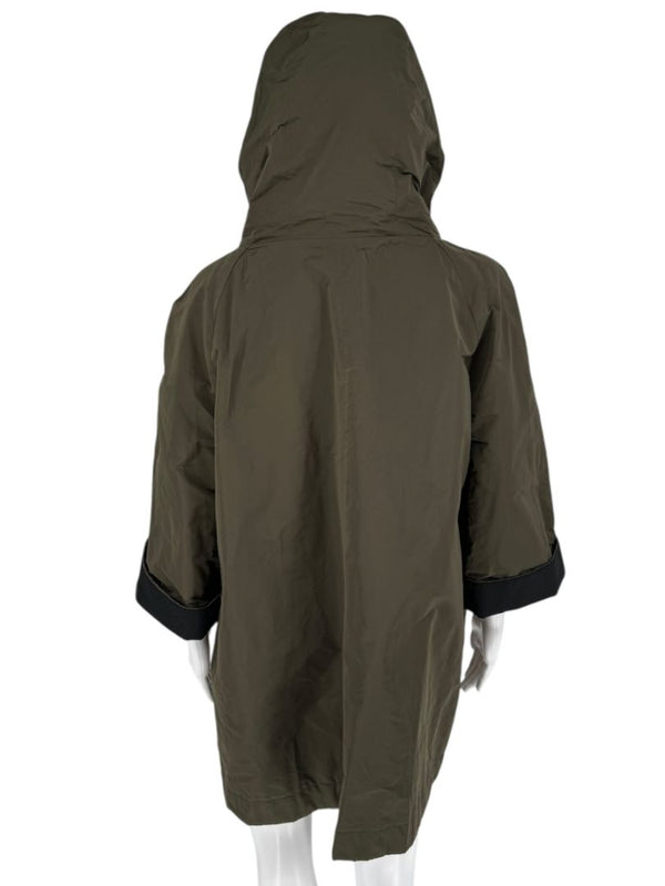 Brunello Cucinelli Olive Nylon Hooded Parka with Monili Trim - Size 10