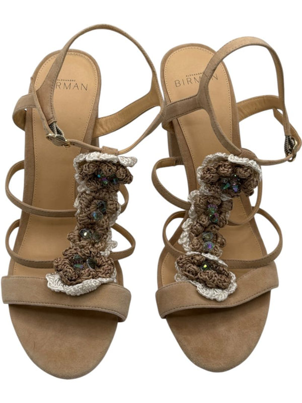 Alexandre Birman Nude Suede Crochet Flower Sandals – Size 39.5